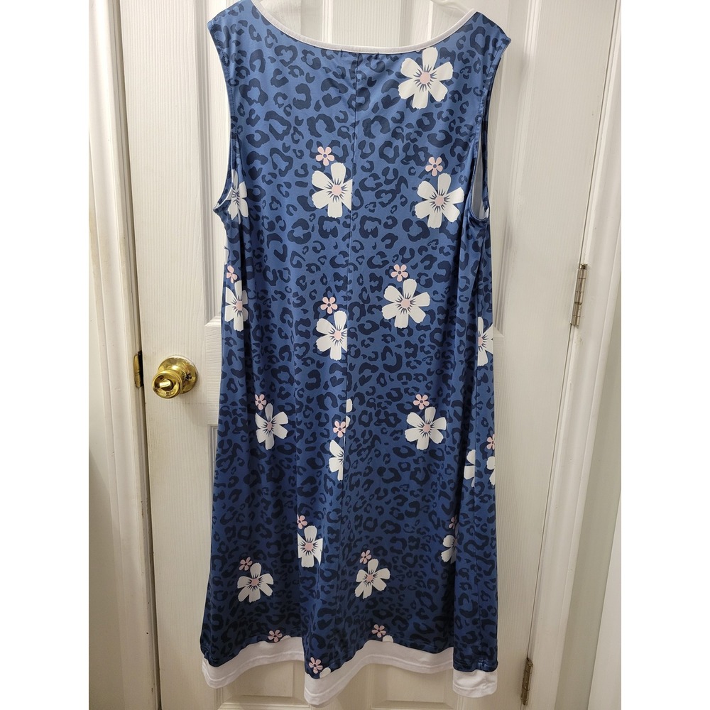 Noracora Blue Leopard Floral Sleeveless Shift Dress Womens 3XL Animal Print Boho